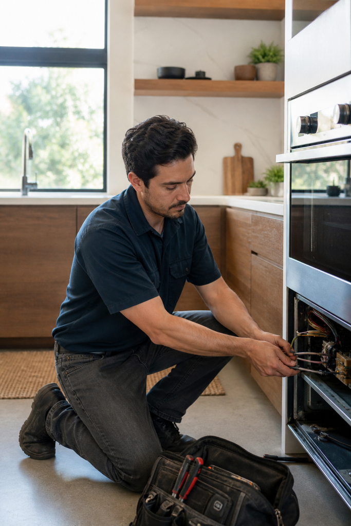 Bosch appliance technician working in a Los Angeles kitchen